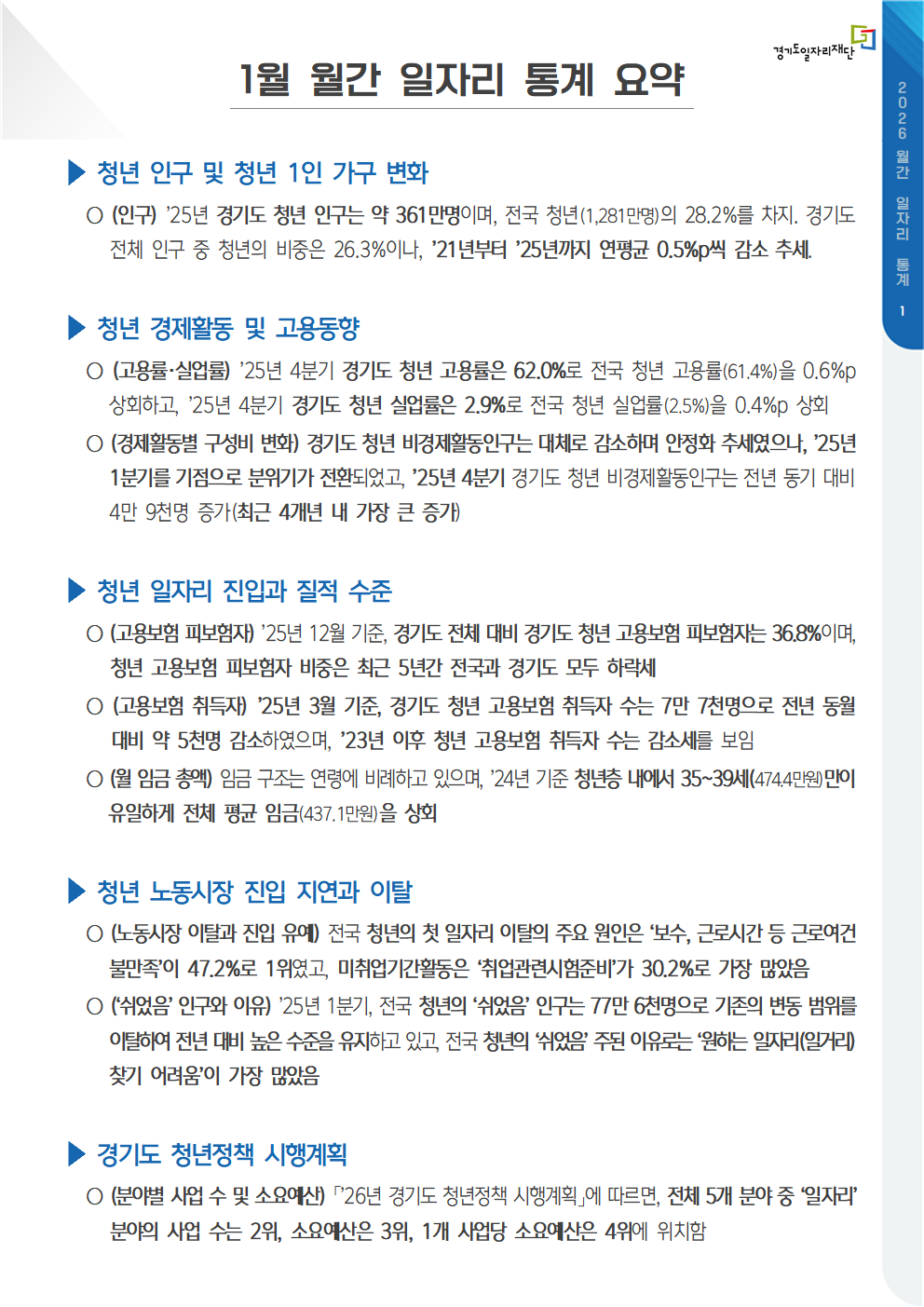 1월 월간 일자리 통계 요약