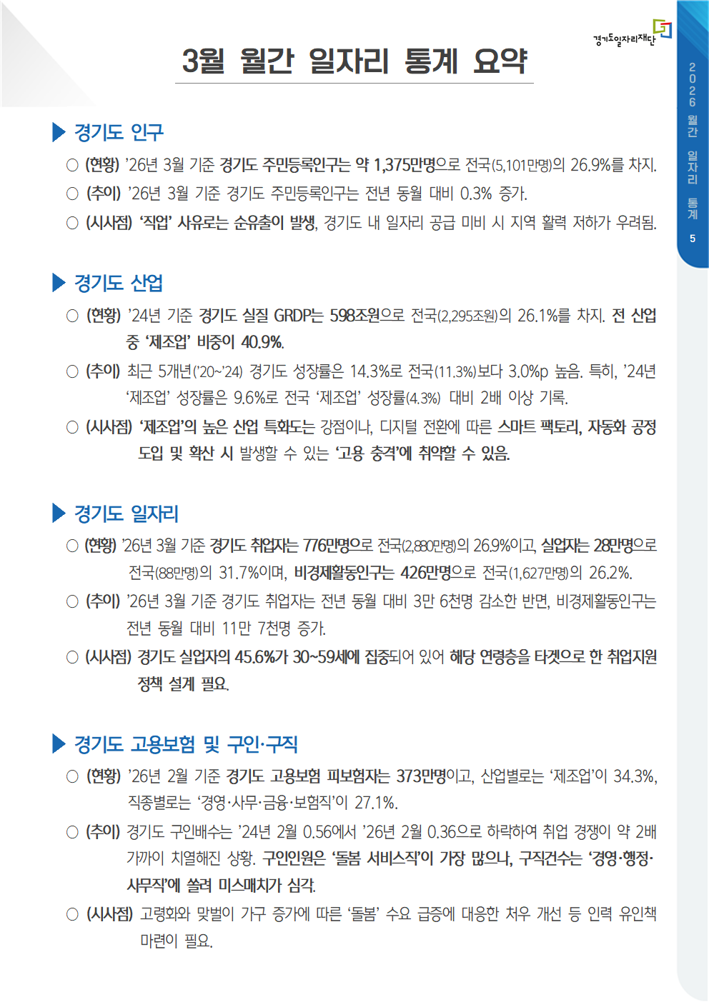 3월 월간 일자리 통계 요약