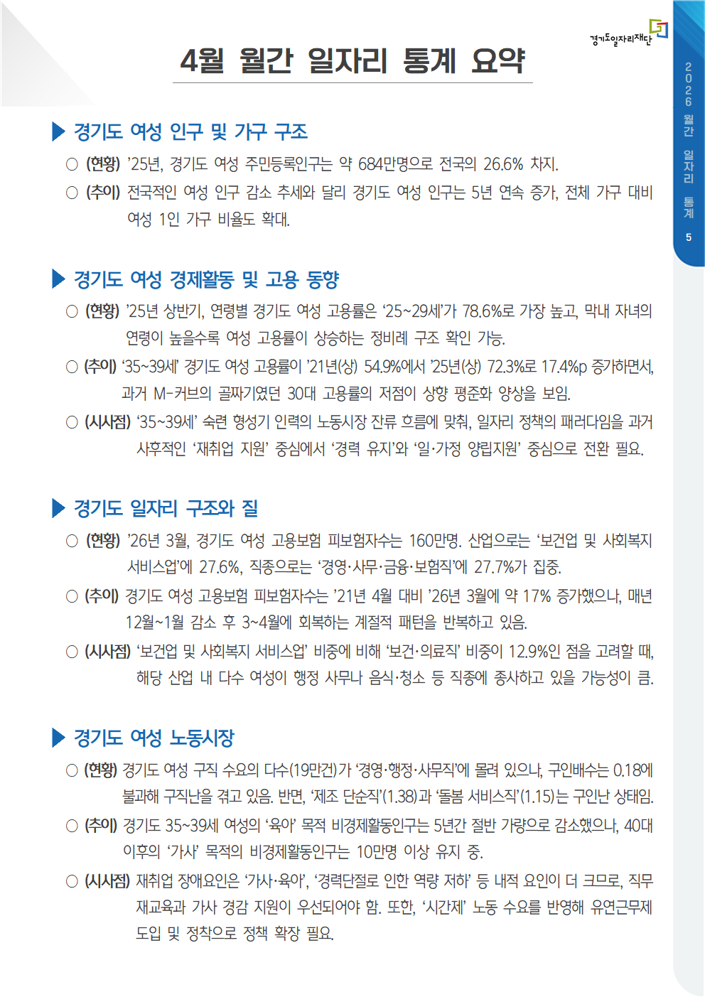 2026년 4월 월간 일자리 통계 요약